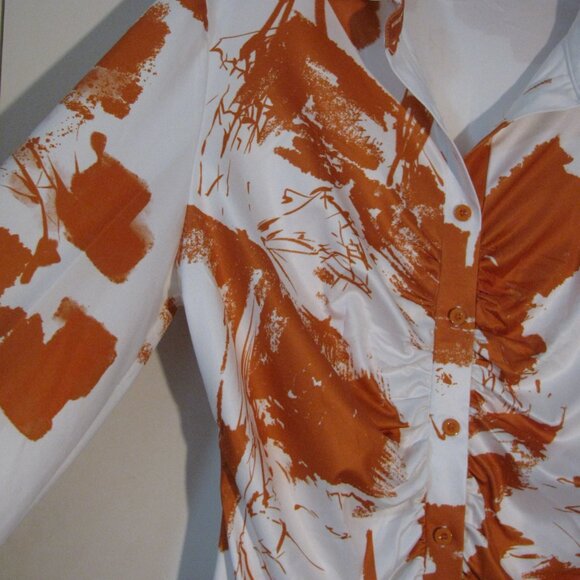 * Unbranded Dress w/ Rouching 3XL Plus NWOT Runs Small Orange White Silky - Picture 3 of 7